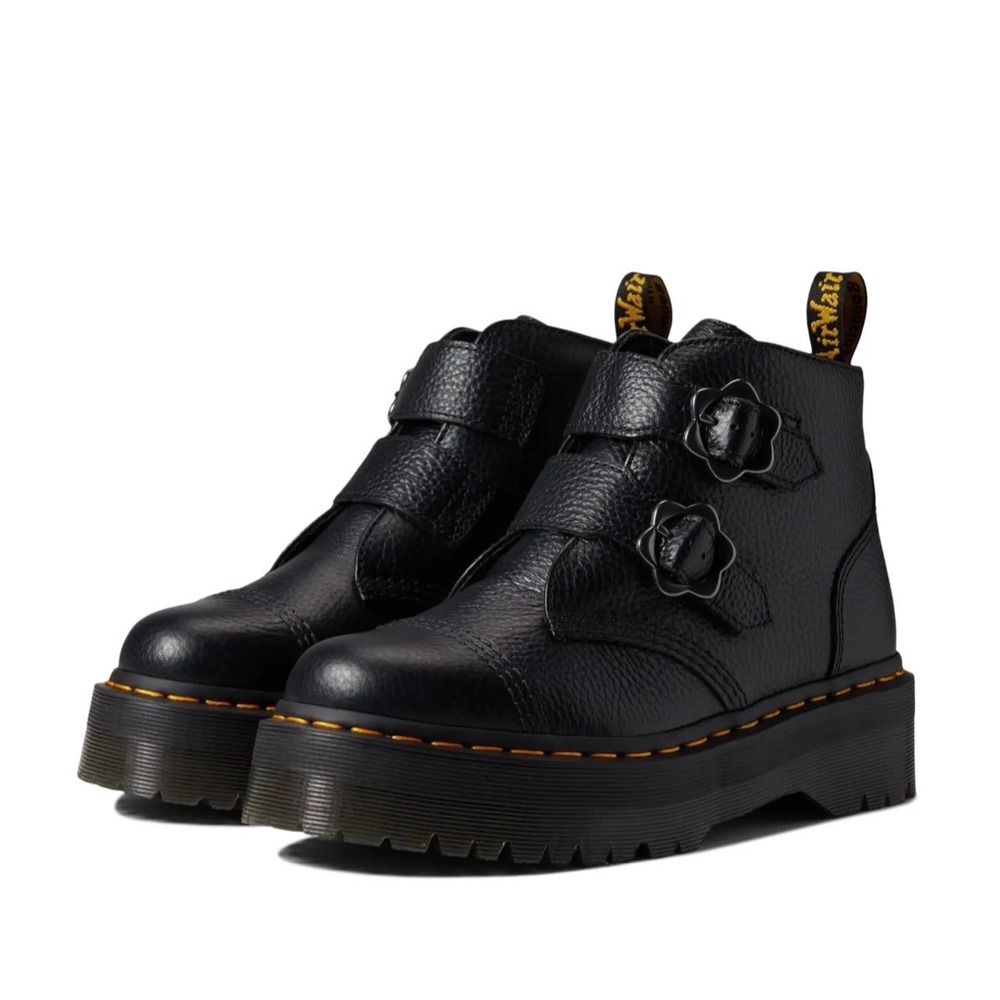 DR. MARTENS Devon Flower Black Milled Nappa Leather Boots Docs NWT Women's 5